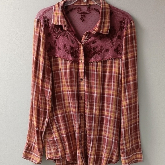 Free People Saddleup Western Lace Button Down Shirt Small *box 4 - Picture 5 of 10